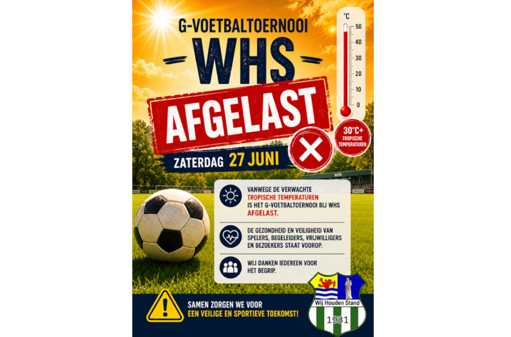 Inge Sportfonds G- voetbaltoernooi toernooi bij WHS afgelast